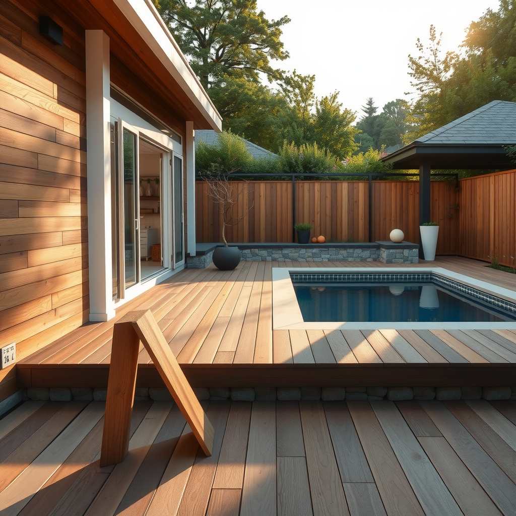 Thermowood used in garden landscaping for a stylish, eco-friendly, and long-lasting outdoor space.